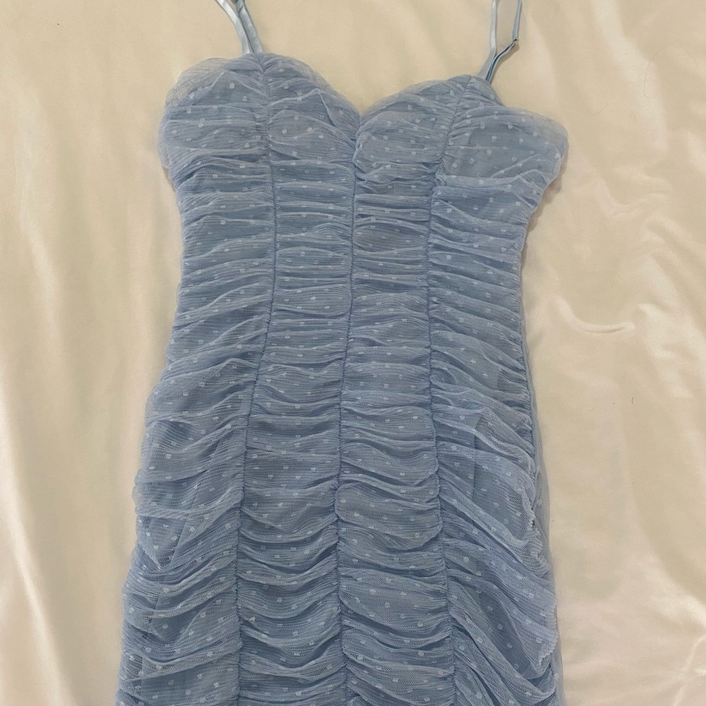 New Ruched Mesh Mini Dress
